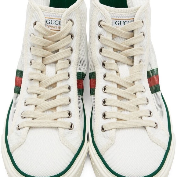 Gucci Tennis 1977 high top sneakers in white with web trim new in box men 10 - Picture 2 of 12